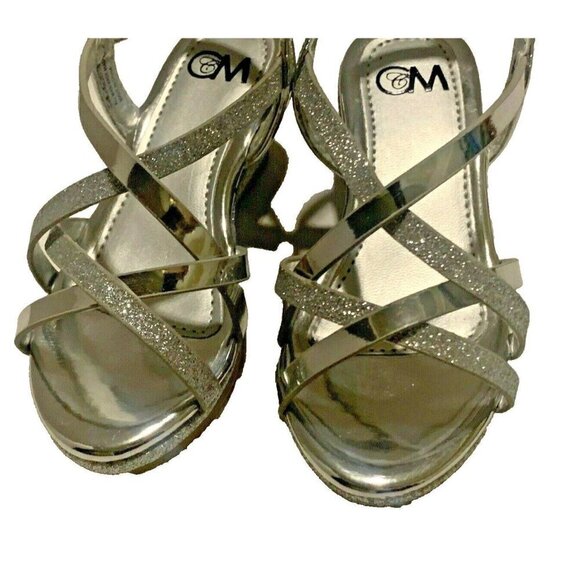 Chelsea Moreland Toddler Girls Wedge Sandals Size 7M Silver Glittery Party - Picture 6 of 10